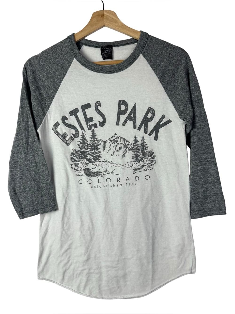 Prairie Mountain Gray & White Estes Park Colorado Long Sleeve Baseball Tee S